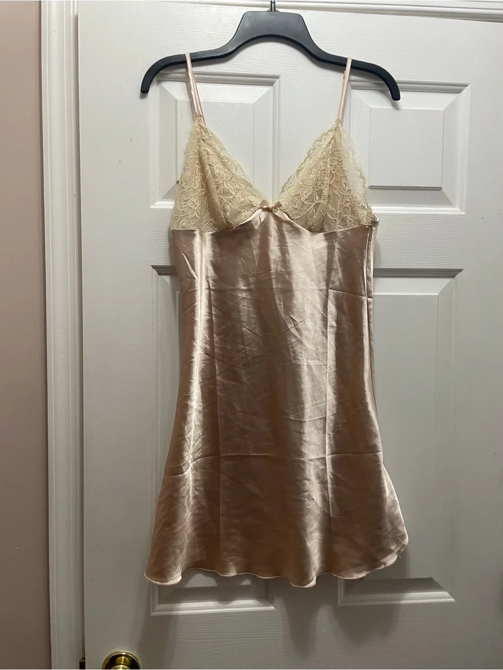 Silk-Feel Lace Trim Chemise Slip - Cream Blush - Picture 1 of 2